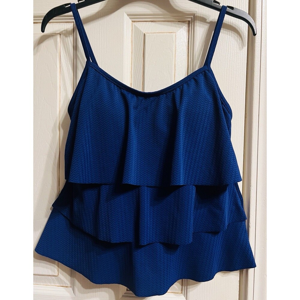 Caribbean Joe Women’s Size 8 Royal Blue 3 Tiered Ruffle Tankini Swim Top EUC